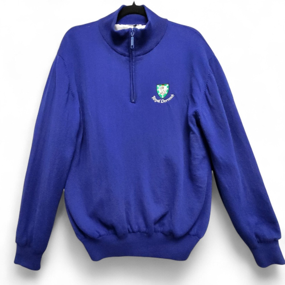 Murray Golf Sweater Mens L (Fits Medium) Blue‎ Wool 1/4 Zip Lined LOGO PLS READ
